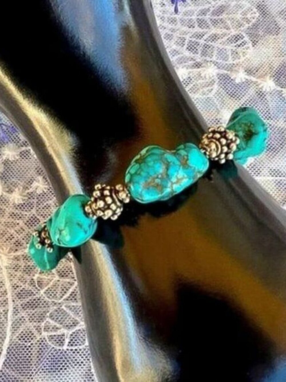 Vintage Turquoise & Sterling Nugget Bracelet Y2K Era
